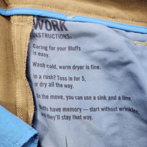 Bluffworks Pants Mens 32W/30L Tan Original Performance Regular Fit Chino Preppy - Picture 6 of 12